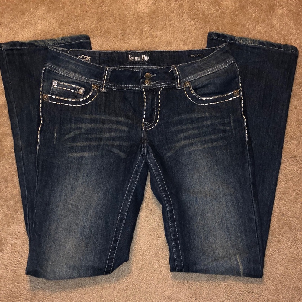 NWOT Karma Blue Boot Cut Jeans with Rhinestones